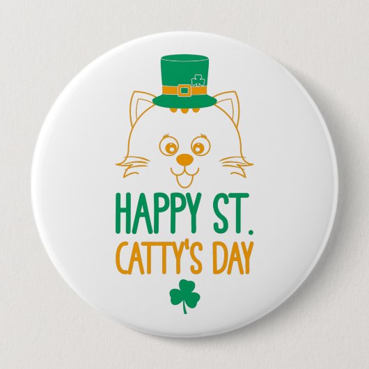 Happy Saint Catty's Day - Niedlich Cat Leprechaun Button (Vorderseite)
