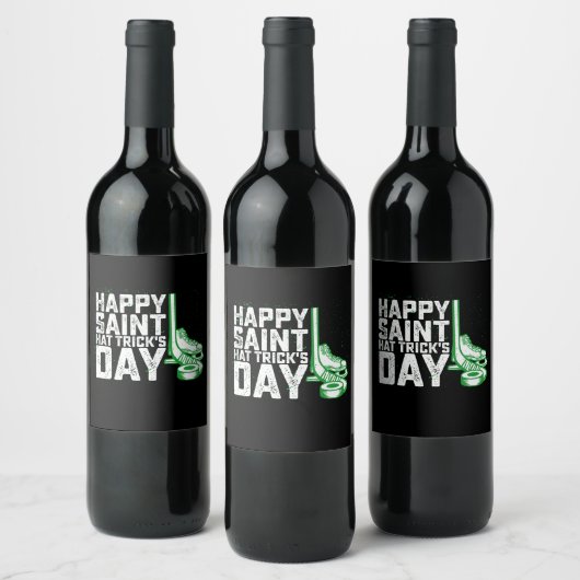 Happy Saint Hat Trick's Day Ice Hockey St Patricks Weinetikett (Flaschen)