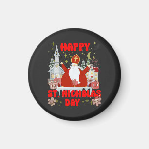Happy Saint Nicholas Day Retro Winter Hollydays Magnet