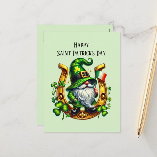 Happy Saint Patrick's Day gnome Feiertagspostkarte (Vorderseite/Rückseite Beispiel)