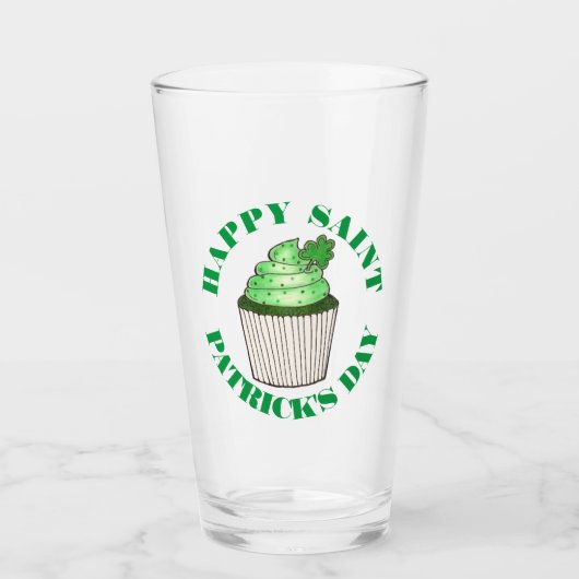Happy Saint Patrick's Day Green Kleeblatt Cupcake Glas (Vorderseite)