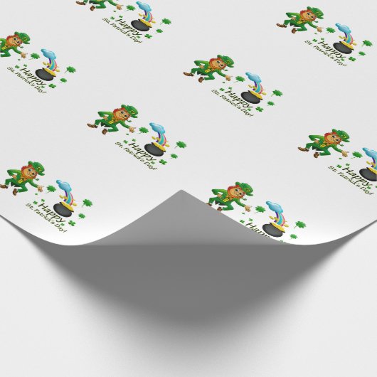 Happy Saint Patrick's Day Leprechaun Rainbow  Geschenkpapier (Ecke)