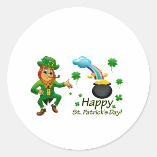 Happy Saint Patrick's Day Leprechaun Rainbow  Runder Aufkleber