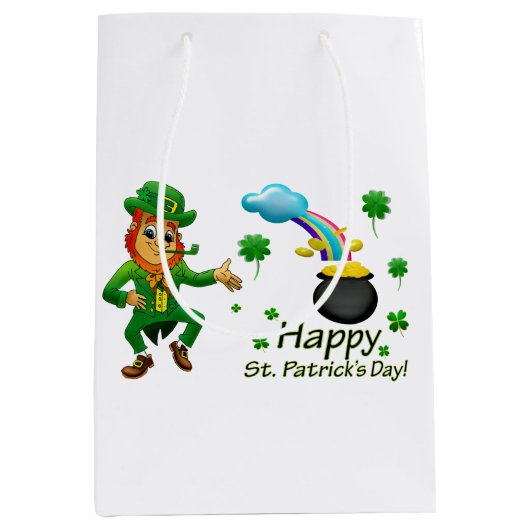Happy Saint Patrick's Day Leprechaun Regenbogen Mittlere Geschenktüte (Vorderseite)