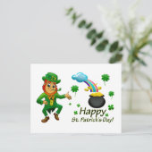 Happy Saint Patrick's Day Leprechaun Regenbogen Postkarte (Stehend Vorderseite)