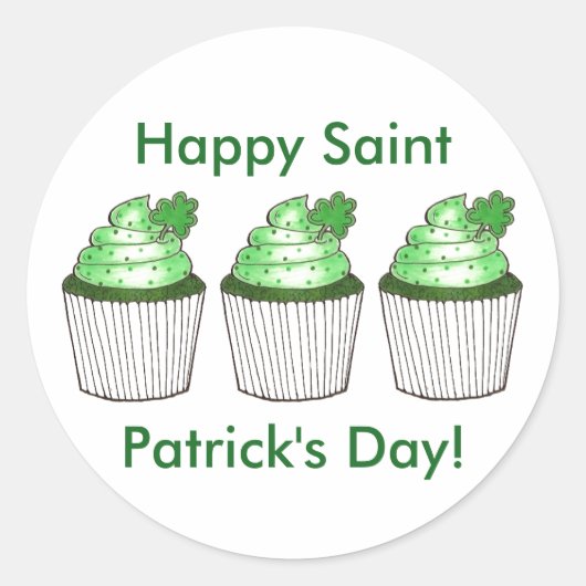 Happy Saint Patrick's Day Lucky Green Cupcake Kuch Runder Aufkleber (Vorderseite)