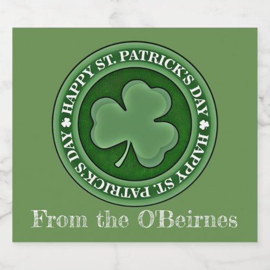 Happy Saint Patrick's Day Lucky Kleeblatt Custom Schaumweinetikett (Einzelnes Label)