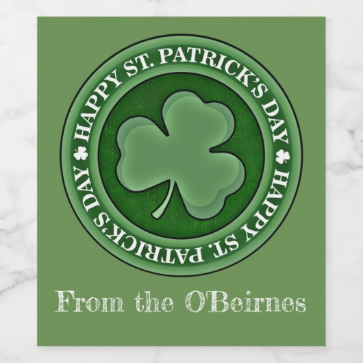 Happy Saint Patrick's Day Lucky Kleeblatt Custom Weinetikett (Einzelnes Label)