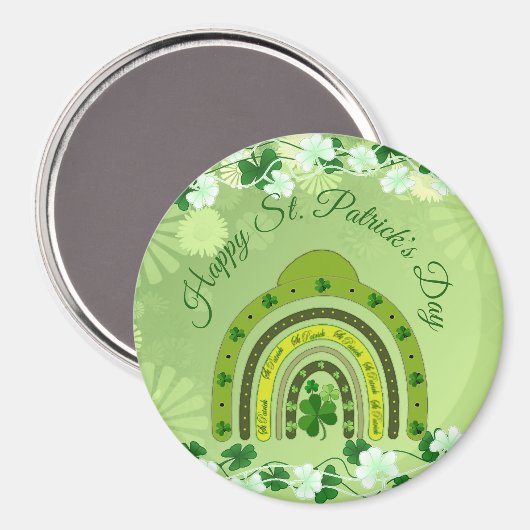 Happy Saint Patrick's Day Lucky Kleeblatts Regenbo Magnet (Vorderseite/Rückseite)