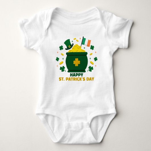Happy Saint Patrick's Day mit Clovers Pot of Gold Baby Strampler (Vorderseite)