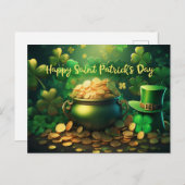 Happy Saint Patrick's Day Pot of Gold Coins Postkarte (Vorne/Hinten)
