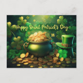 Happy Saint Patrick's Day Pot of Gold Coins Postkarte (Vorderseite)