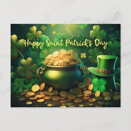 Happy Saint Patrick's Day Pot of Gold Coins Postkarte (Vorderseite)