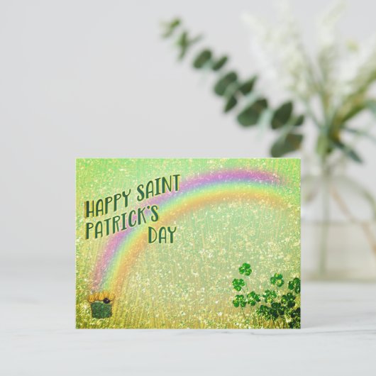 Happy Saint Patrick's Day Pot of Gold Rainbow Postkarte (Stehend Vorderseite)