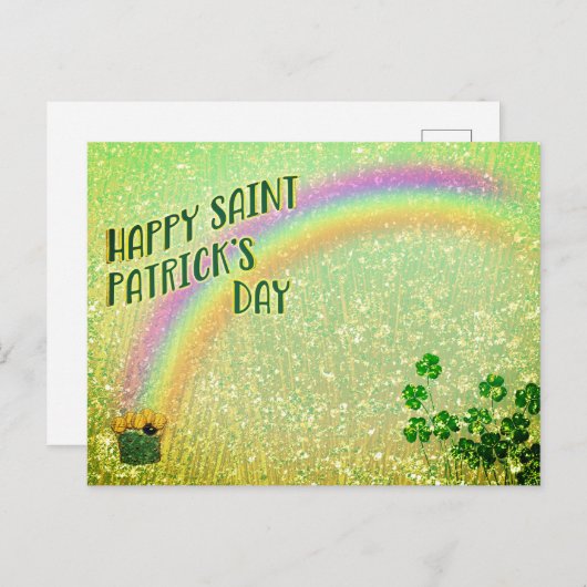 Happy Saint Patrick's Day Pot of Gold Rainbow Postkarte (Vorne/Hinten)