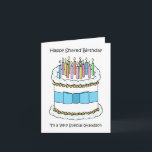 Happy Same Day Shared Joint Geburtstag Grandson Karte<br><div class="desc">Eine einfache Abbildung eines weißen Geburtstagskuchens,  bedeckt mit beleuchteten Kerzen und mit einem blauen Bogen um ihn herum. Das Bild wird begleitet von den Worten "Happy Shared Geburtstag zu einem ganz besonderen Grandson".</div>