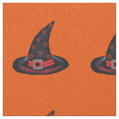 Happy Samhain Black Witch Hat Silver Buckle Orange Stoff (Nahaufnahme)