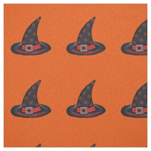 Happy Samhain Black Witch Hat Silver Buckle Orange Stoff (Muster)