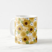 Happy samoyed dog in sonnenblumengarten dog mutter kaffeetasse (Vorderseite Links)