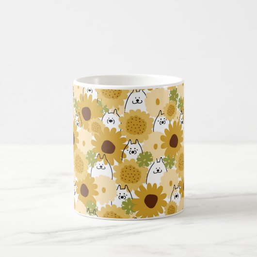 Happy samoyed dog in sonnenblumengarten dog mutter kaffeetasse (Mittel)