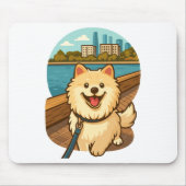 Happy Samoyed Walk by the City Waterfront Mousepad (Vorne)