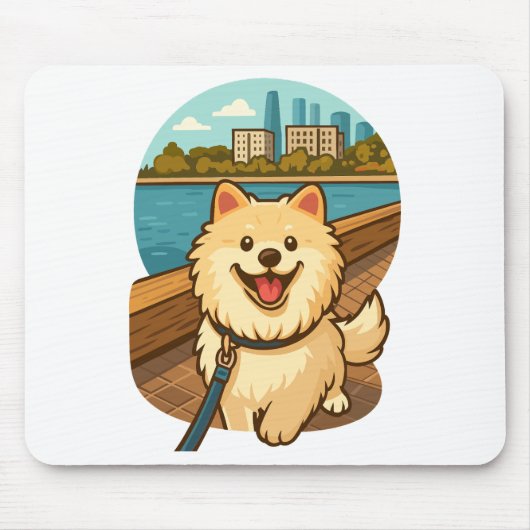 Happy Samoyed Walk by the City Waterfront Mousepad (Vorne)