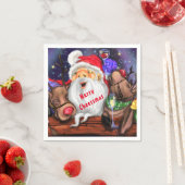 Happy Santa and Reindeers Christmas Party - Funny Serviette (Beispiel)