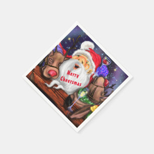 Happy Santa and Reindeers Christmas Party - Funny Serviette
