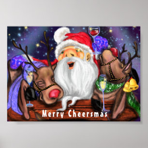 Happy Santa and Reindeers Weihnachtsfest - Party - Poster