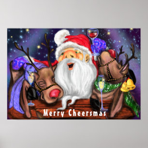 Happy Santa and Reindeers Weihnachtsfest - Party - Poster