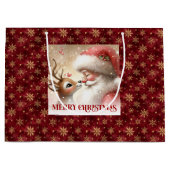 Happy Santa and Rudolph Christmas Cartoon Gift Bag Große Geschenktüte (Vorderseite)