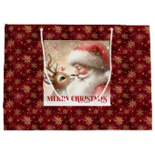 Happy Santa and Rudolph Christmas Cartoon Gift Bag Große Geschenktüte (Rückseite)