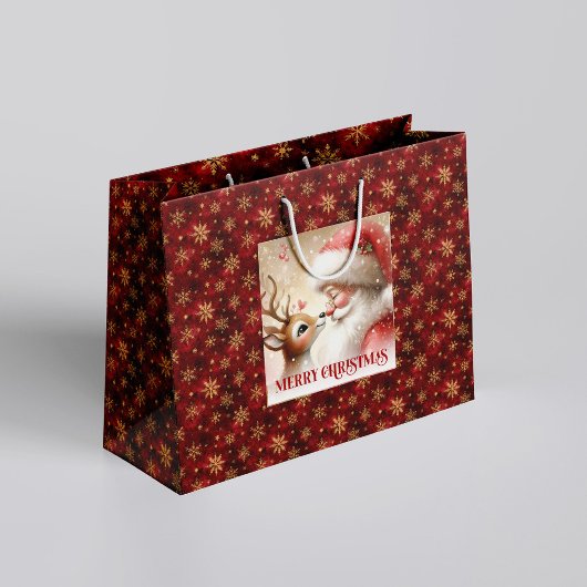 Happy Santa and Rudolph Christmas Cartoon Gift Bag Große Geschenktüte