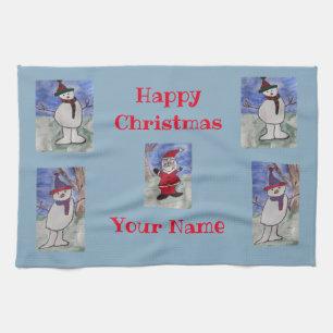 Happy Santa and Snowmen Teetuch Geschirrtuch