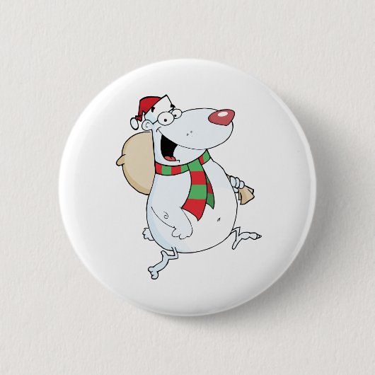 Happy Santa Bear läuft mit Tasche Button (Vorderseite)