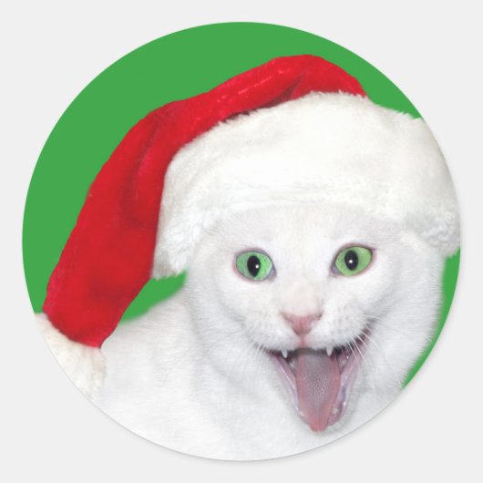 Happy Santa Cat Runder Aufkleber (Vorderseite)