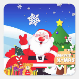 Happy Santa Claus Cartoon Quadratischer Aufkleber