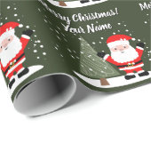 Happy Santa Claus cartoon with Christmas tree kids Geschenkpapier (Rolleneckpunkt)