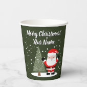 Happy Santa Claus cartoon with Christmas tree Pappbecher (Rückseite)