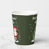 Happy Santa Claus cartoon with Christmas tree Pappbecher (Rechts)