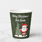 Happy Santa Claus cartoon with Christmas tree Pappbecher (Vorderseite)