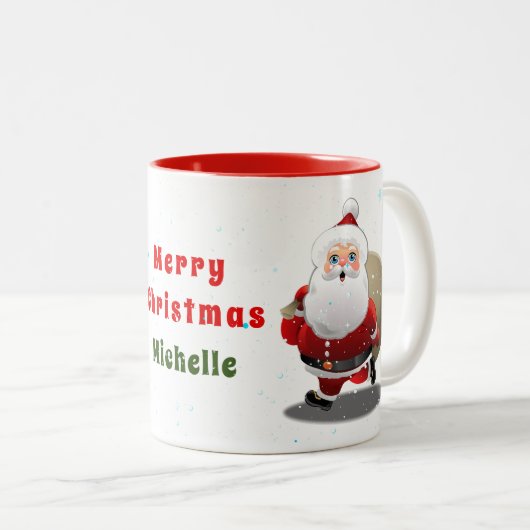 Happy Santa Claus Cartoon Zweifarbige Tasse (VorderseiteRechts)