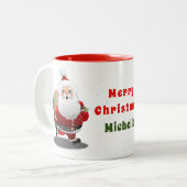 Happy Santa Claus Cartoon Zweifarbige Tasse (Vorderseite Links)
