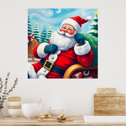 Happy Santa Claus Entspannen im Festivals Poster (Küche)