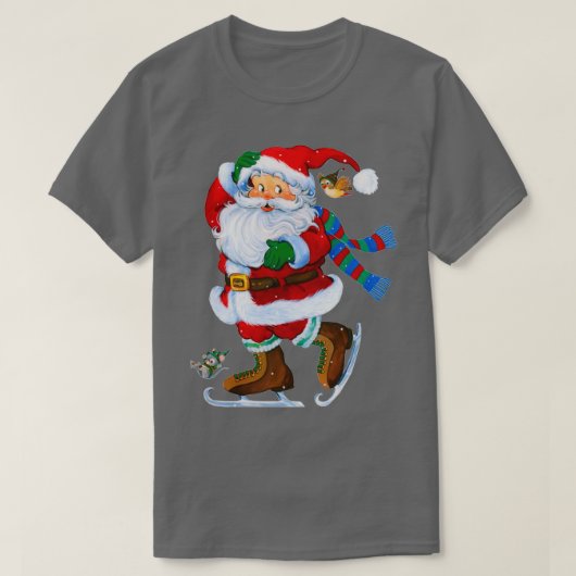 Happy Santa Claus Ice Skaten Weihnachten T-Shirt (Design vorne)