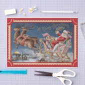Happy Santa Claus in His Sleigh with Reindeers Seidenpapier (Handwerk)
