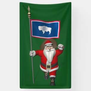 Happy Santa Claus mit der Fahne des Wyoming Banner