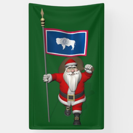Happy Santa Claus mit der Fahne des Wyoming Banner (Vertikal)