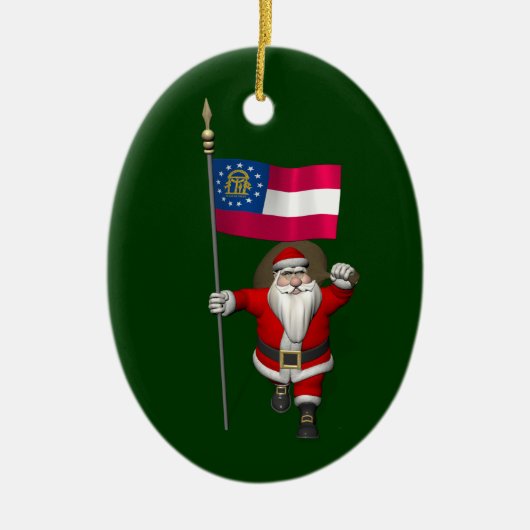 Happy Santa Claus mit der Flagge Georgiens Keramikornament (Vorne)
