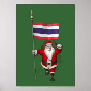 Happy Santa Claus mit der Flagge Thailands Poster